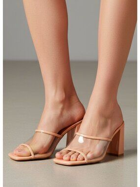 Clear Strap Open-Toe Block Heel Sandals For Women Transparent & Nude Design
